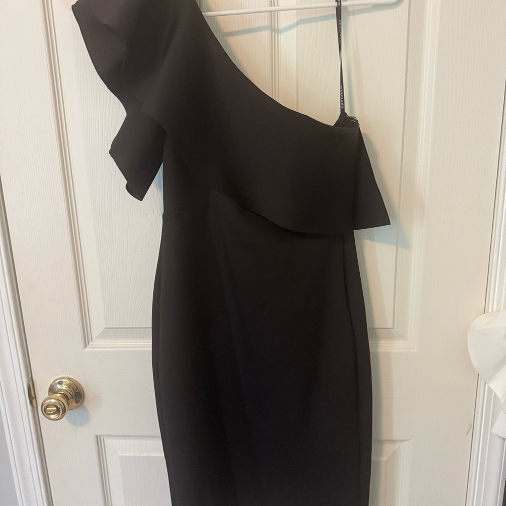 Marciano Black Asymmetrical Ruffled Cocktail Dress